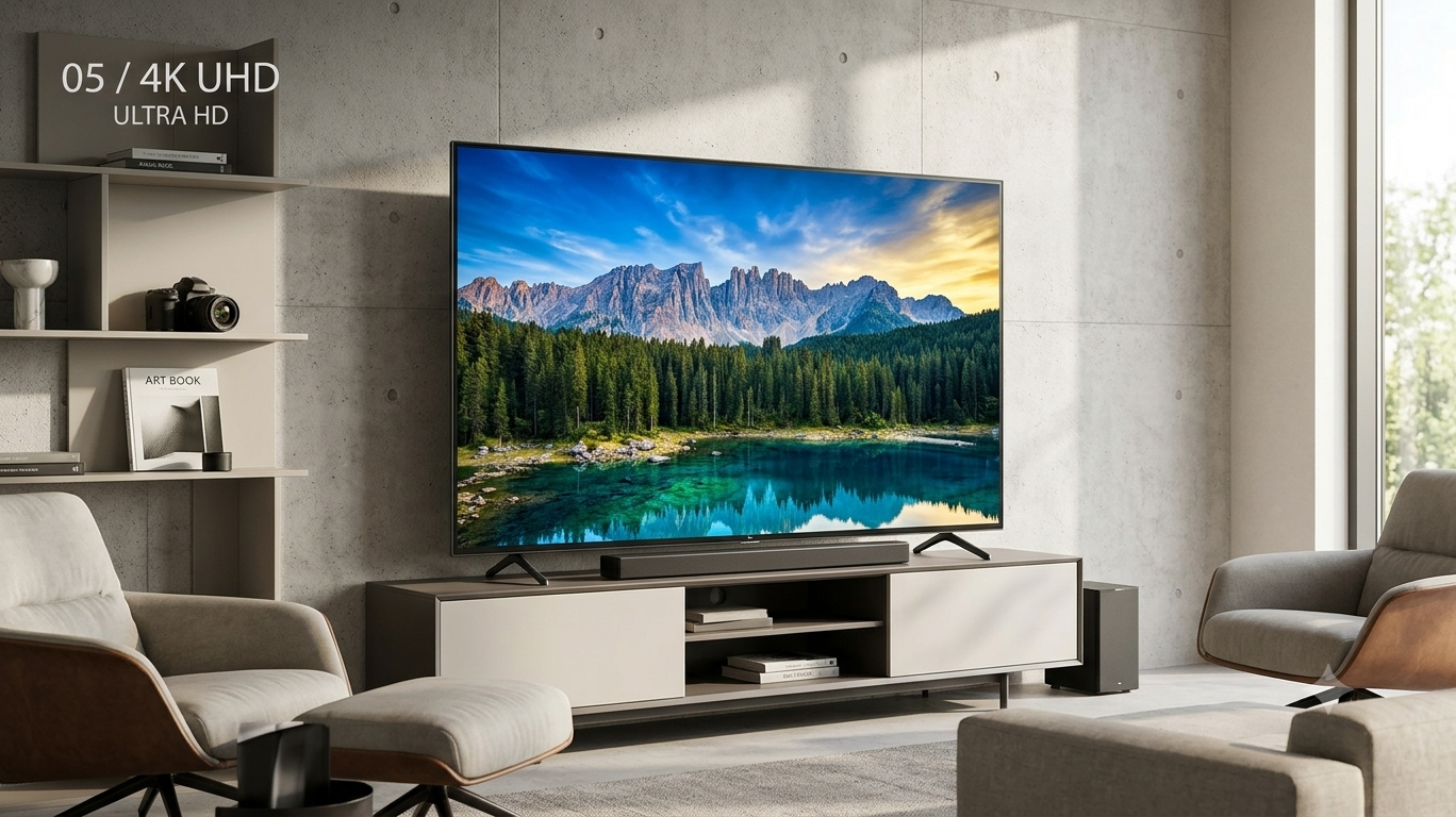 Large television screen in a modern room